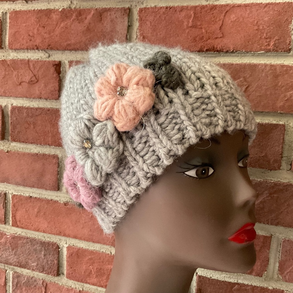 Gelso Bianco Grey Alpaca Wool Blend Floral Hat O/S NEW Made in Italy